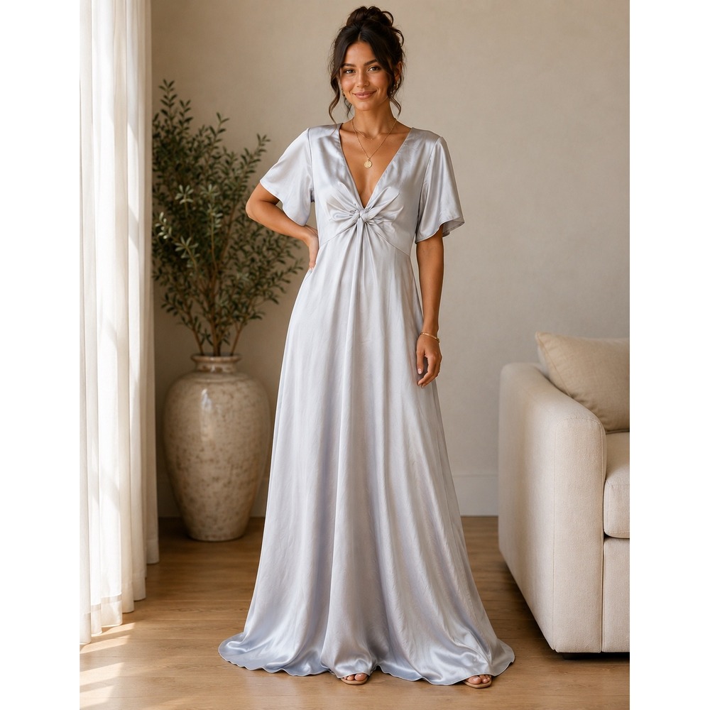 M 72 Show Me Your Mumu Silver Satin Twist Front Maxi Dress M NWT Wedding Formal